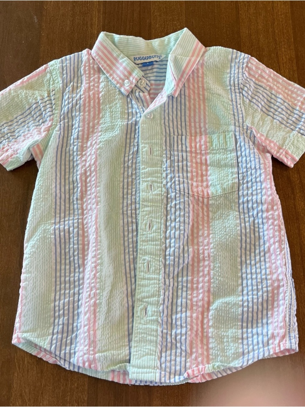 Ruggedbutts/Rufflebutts Pink & Blue Striped Seersucker Button-Up Shirt
